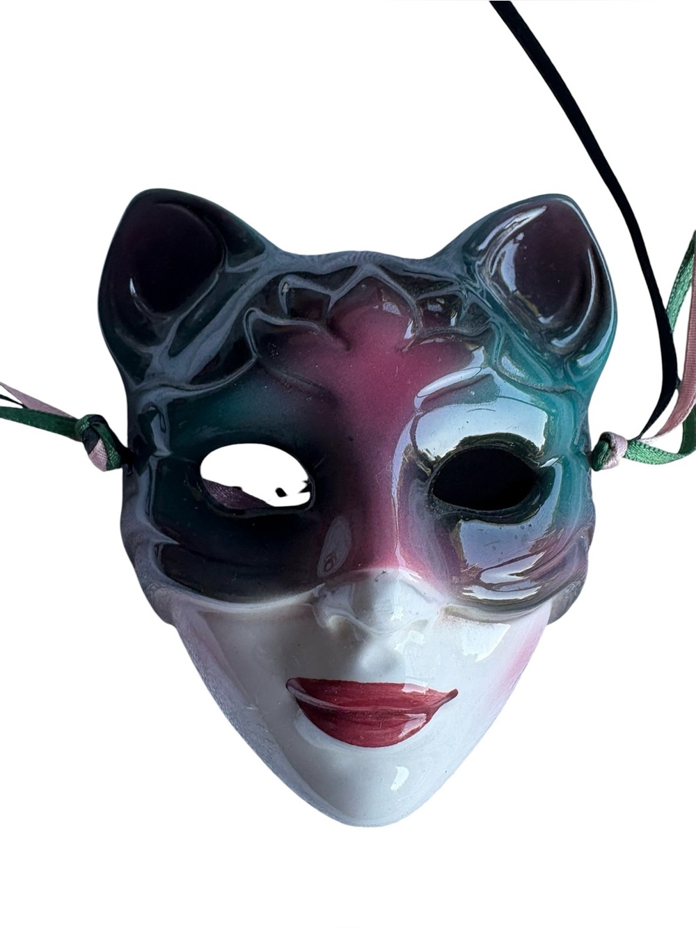 Vintage Clay Art Mask San Francisco 1980s Cat Masquerade Colorful Wall Hanging